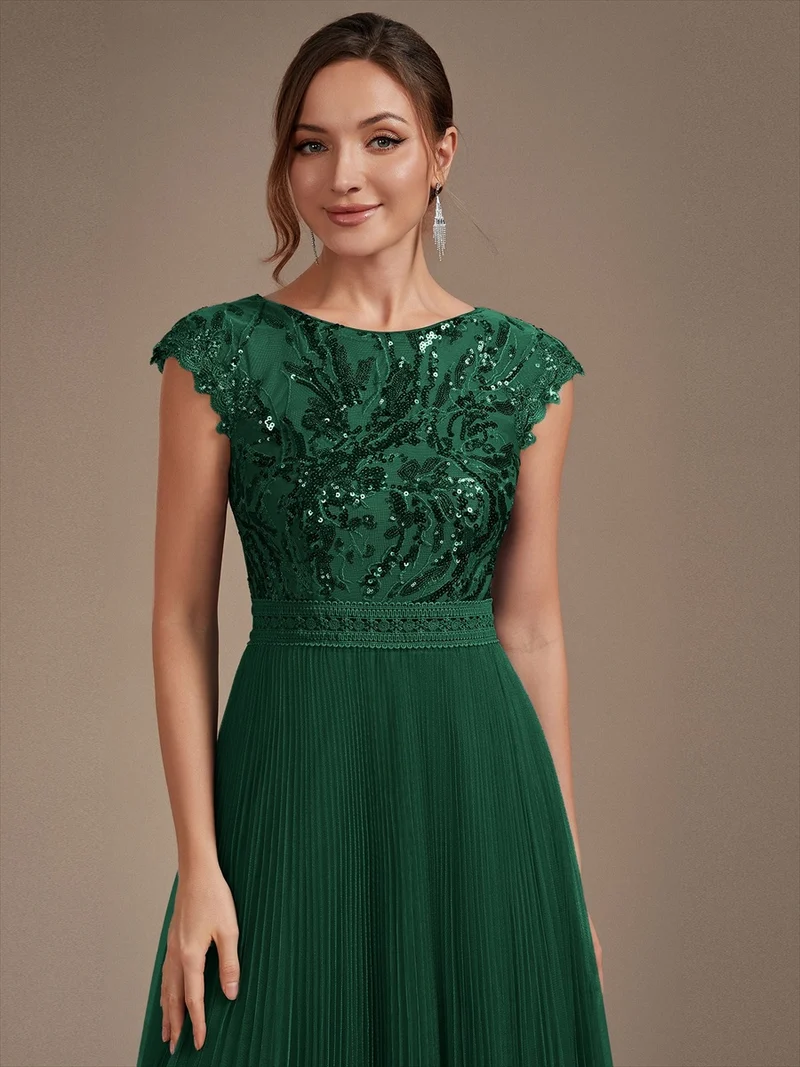 Robe midi sans manches à sequins col rond en A
