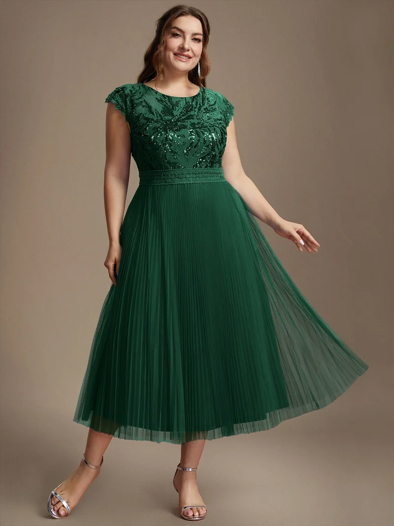 Robe midi sans manches à sequins col rond en A