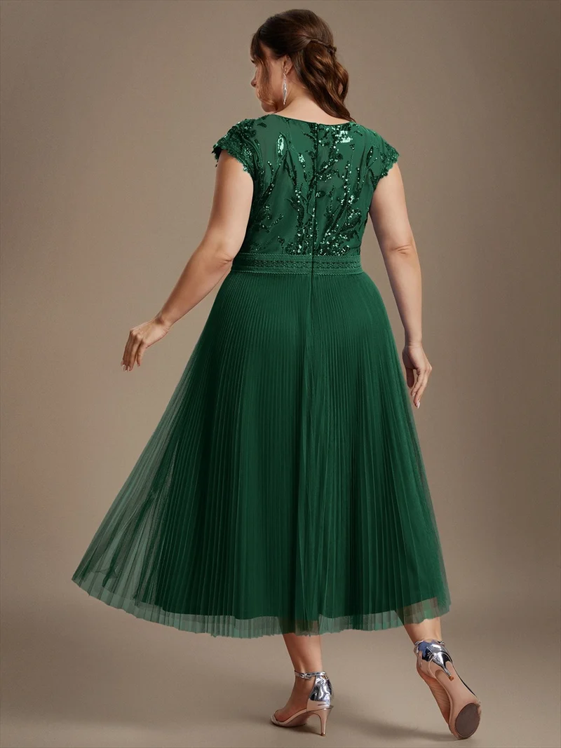 Robe midi sans manches à sequins col rond en A