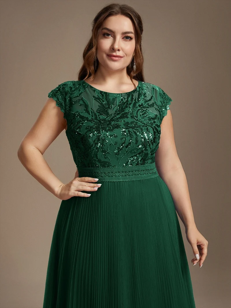 Robe midi sans manches à sequins col rond en A