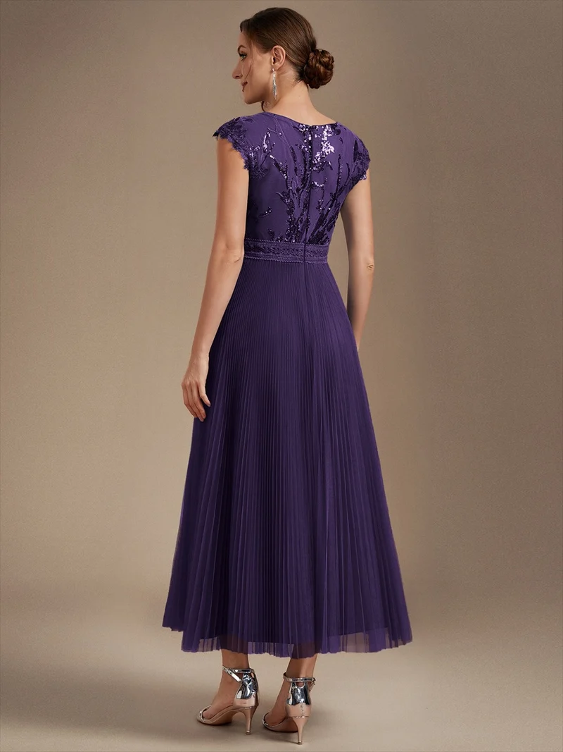 Robe midi sans manches à sequins col rond en A