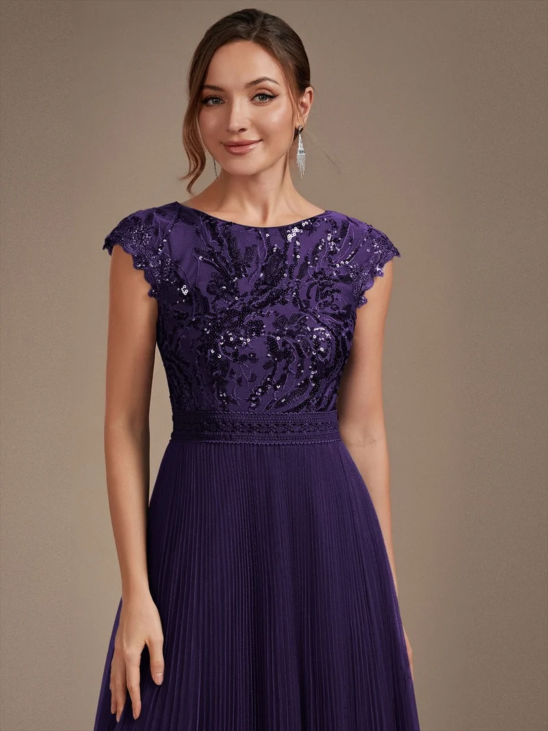 Robe midi sans manches à sequins col rond en A