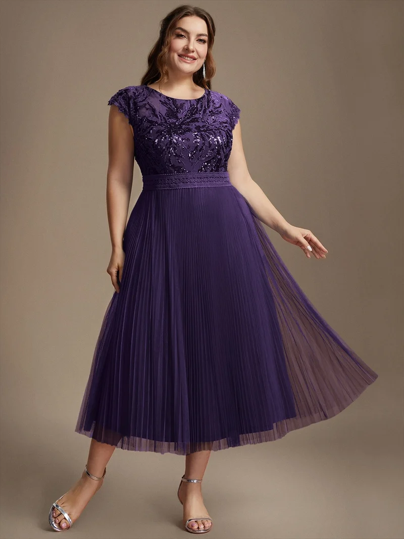 Robe midi sans manches à sequins col rond en A