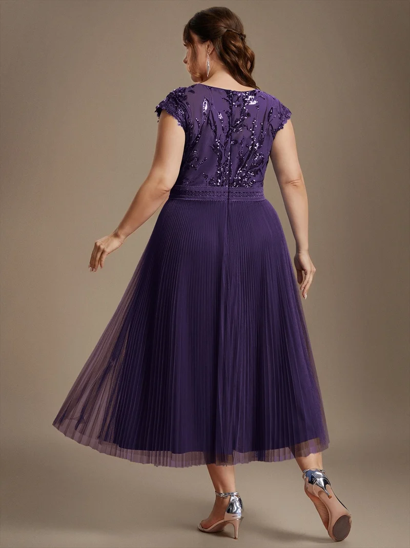 Robe midi sans manches à sequins col rond en A