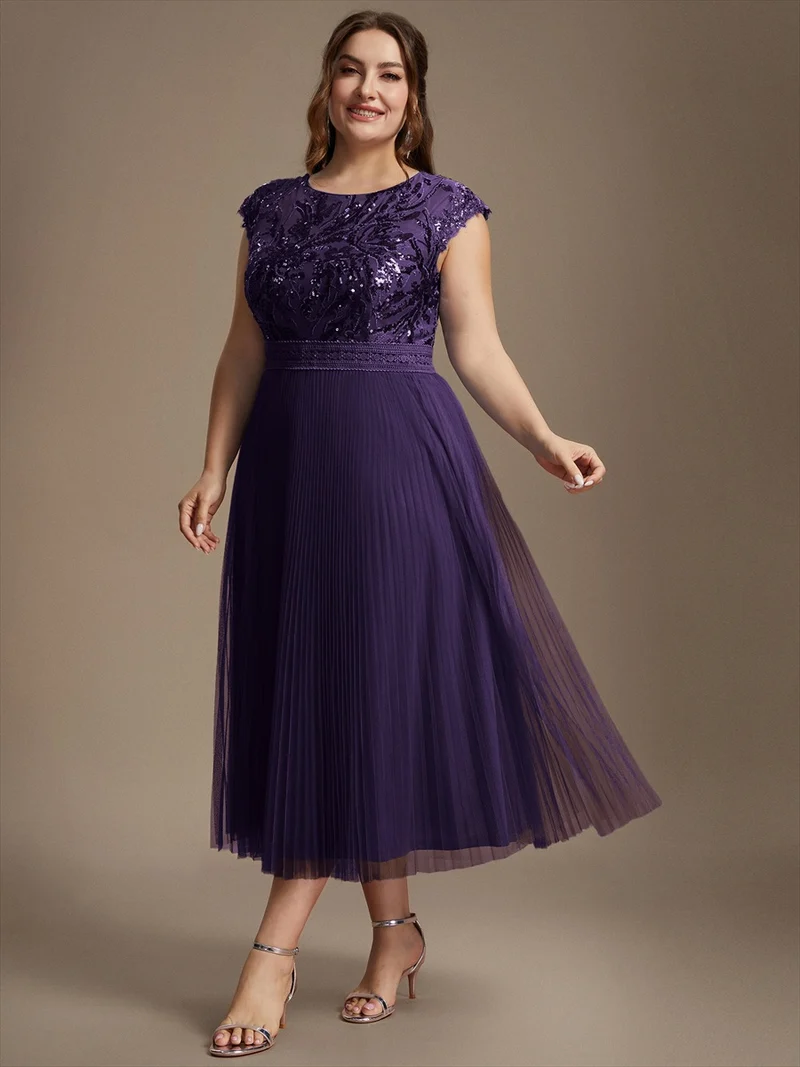 Robe midi sans manches à sequins col rond en A