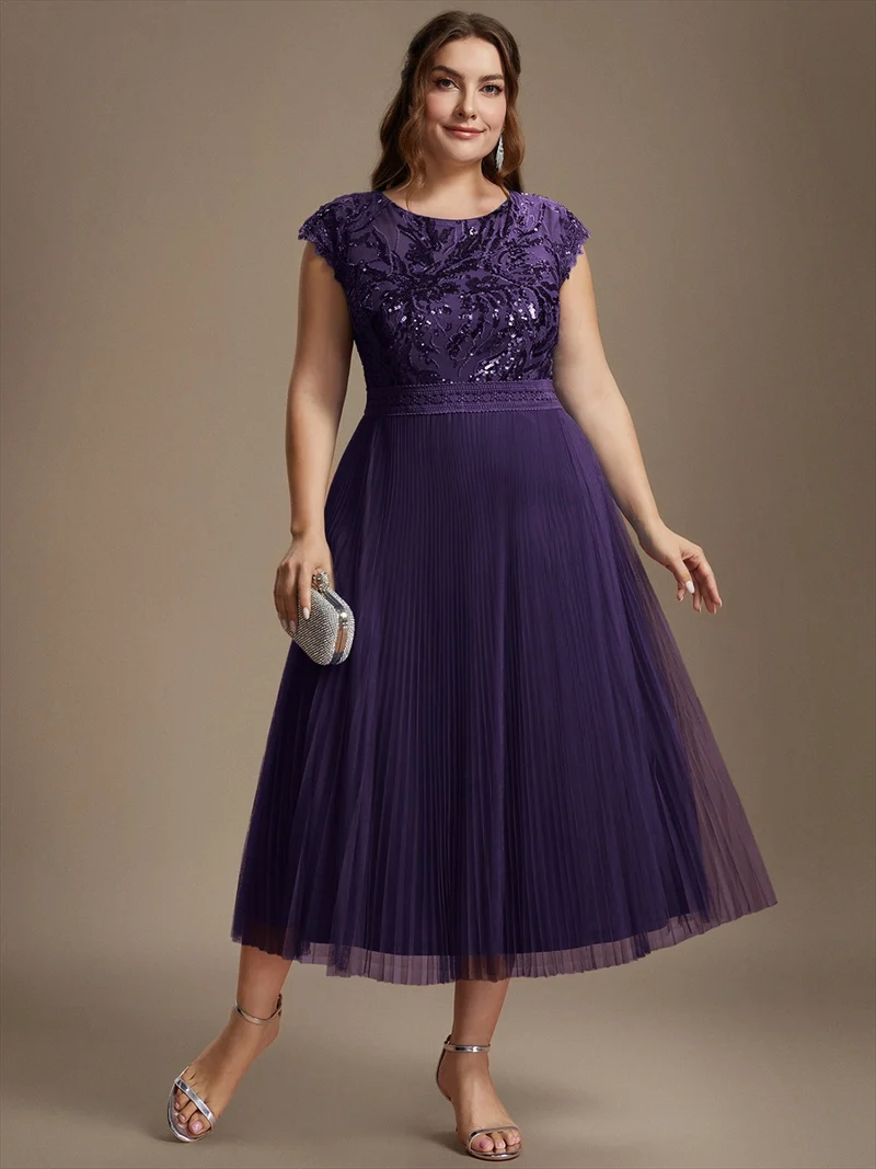 Robe midi sans manches à sequins col rond en A