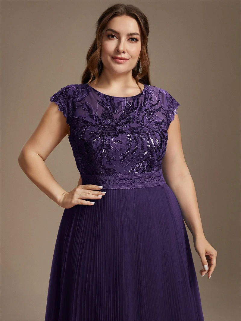 Robe midi sans manches à sequins col rond en A