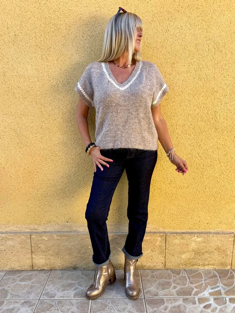 Pull sans manches Emile taupe