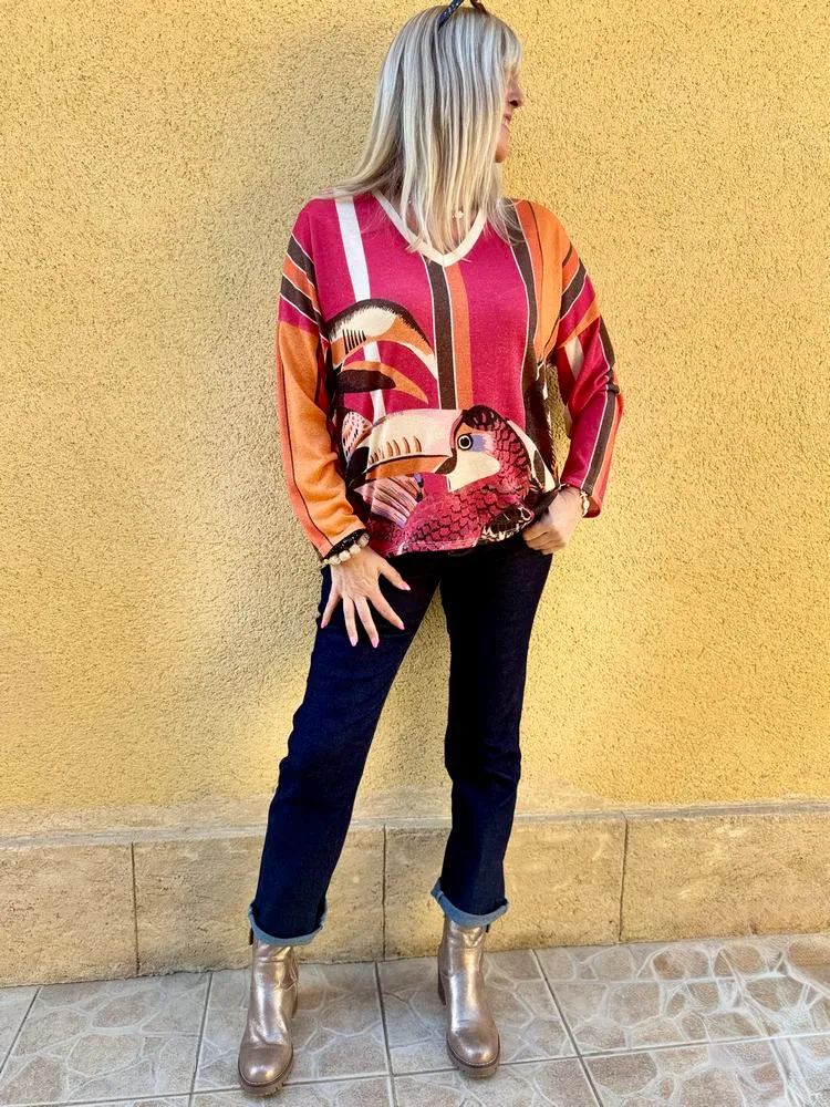 Pull fin brillant Enzo toucan