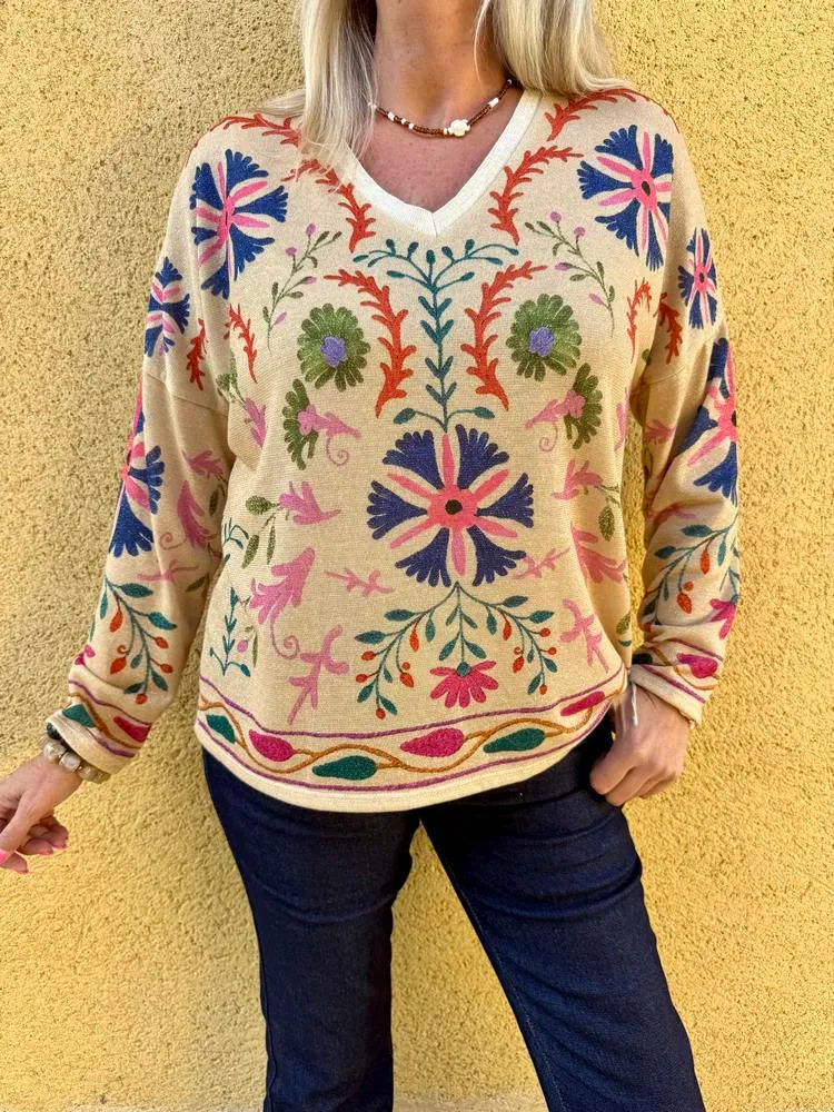 Pull fin brillant Enzo beige doré