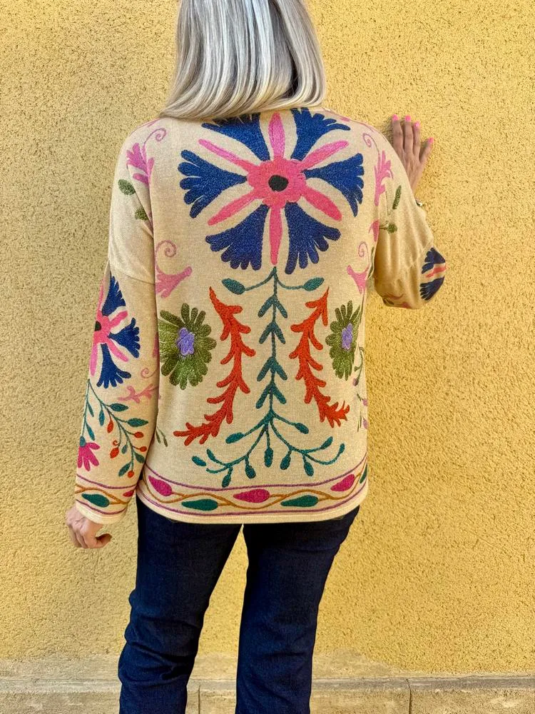 Pull fin brillant Enzo beige doré