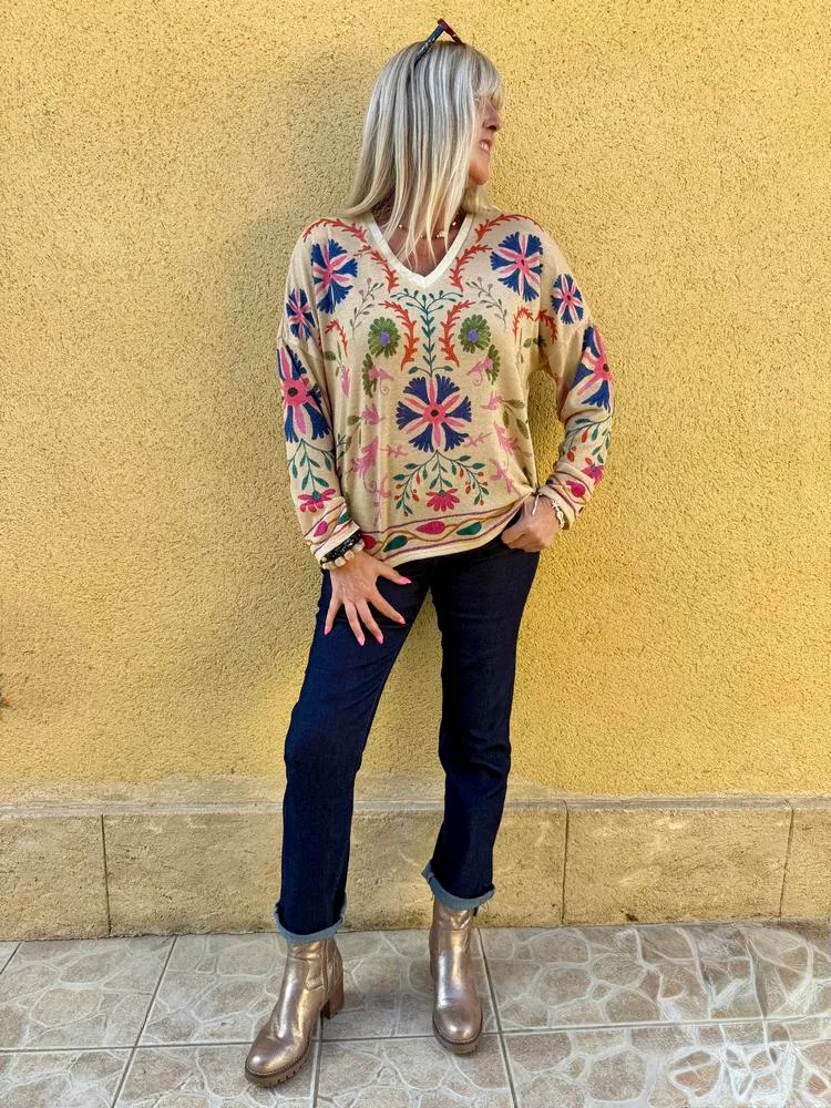 Pull fin brillant Enzo beige doré