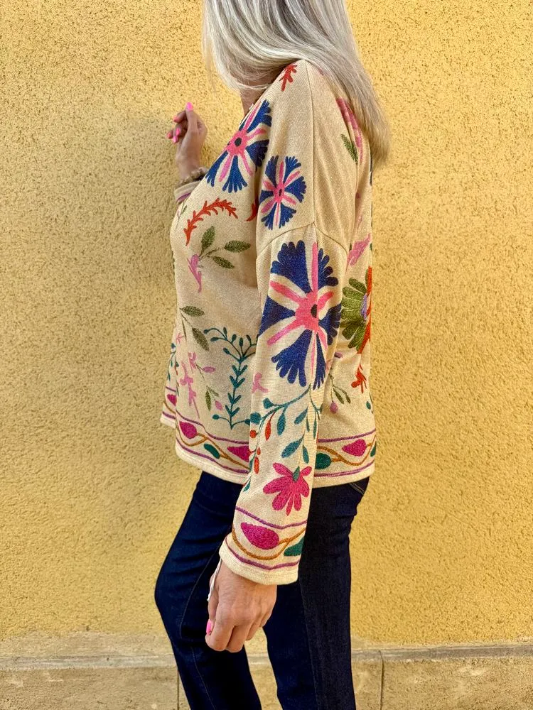 Pull fin brillant Enzo beige doré