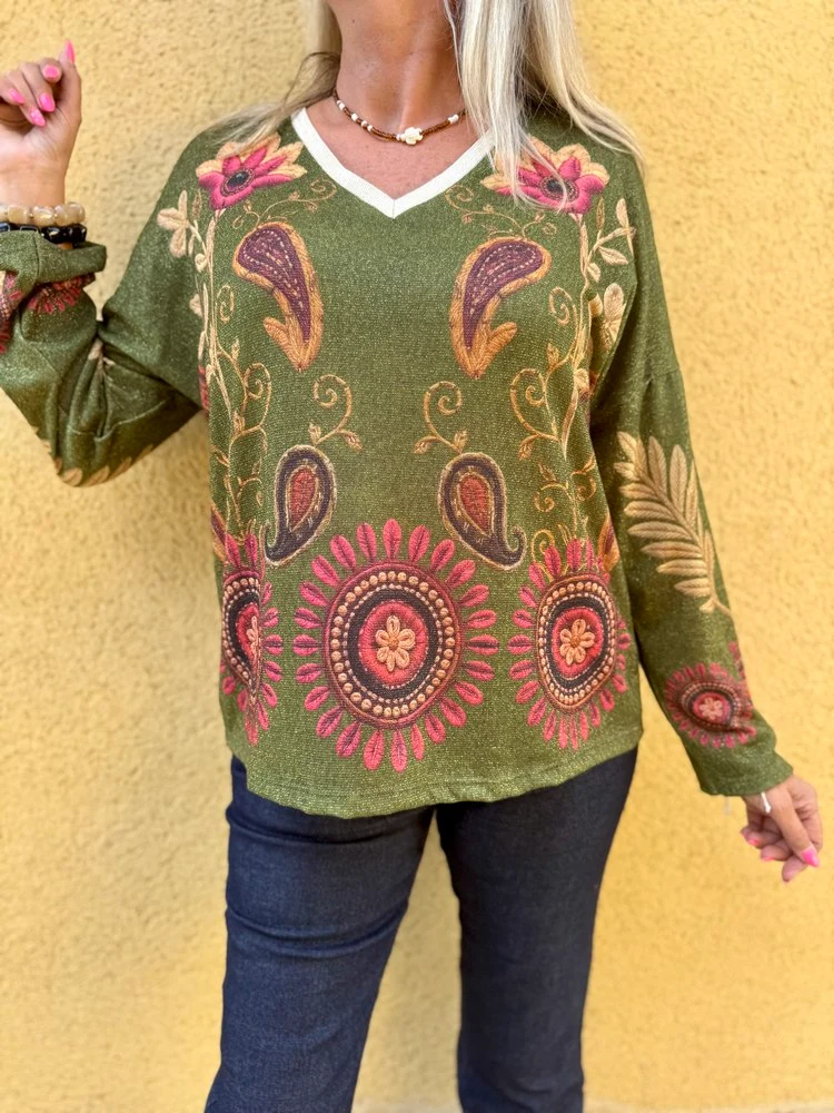Pull fin brillant Enzo kaki