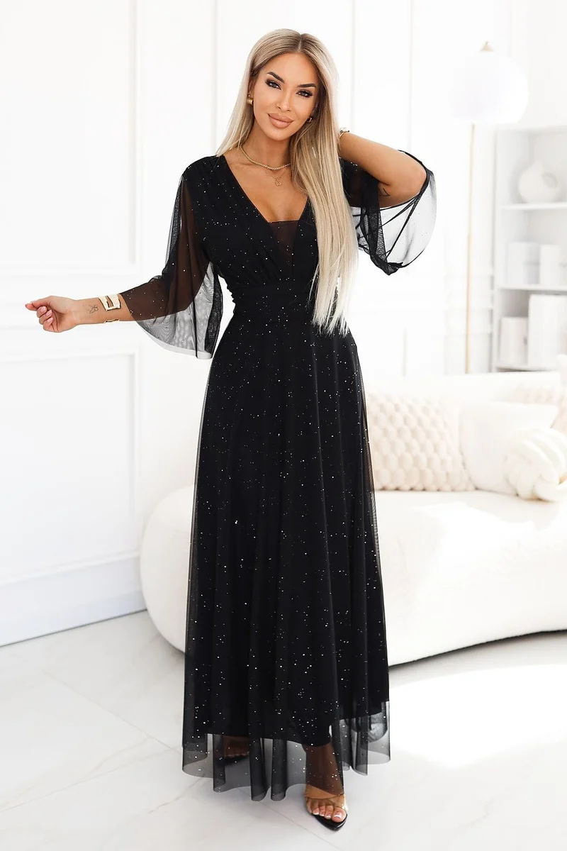 Robe longue noire à effet étoilé