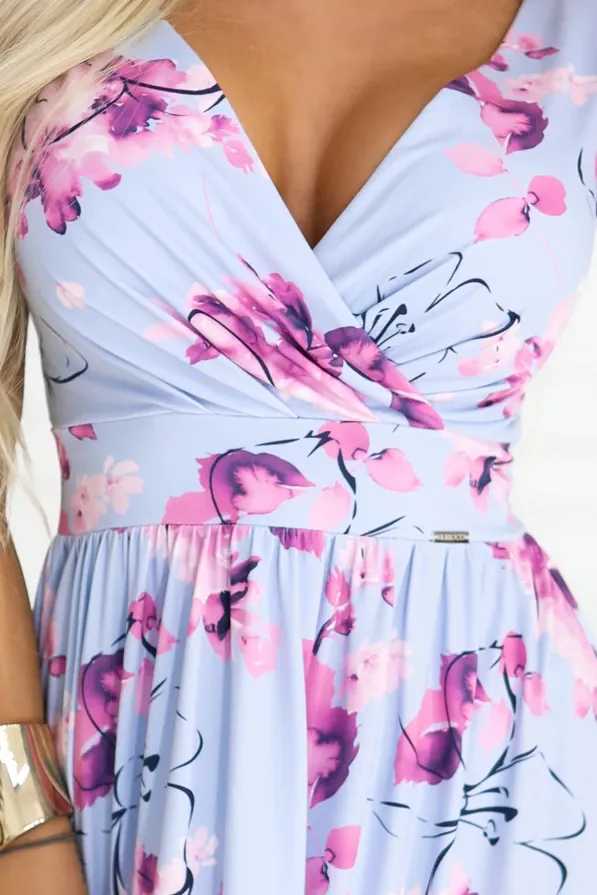 Robe fleurie décolletée manches courtes