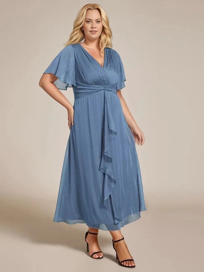 Robe pour invitée au mariage grande taille bleue