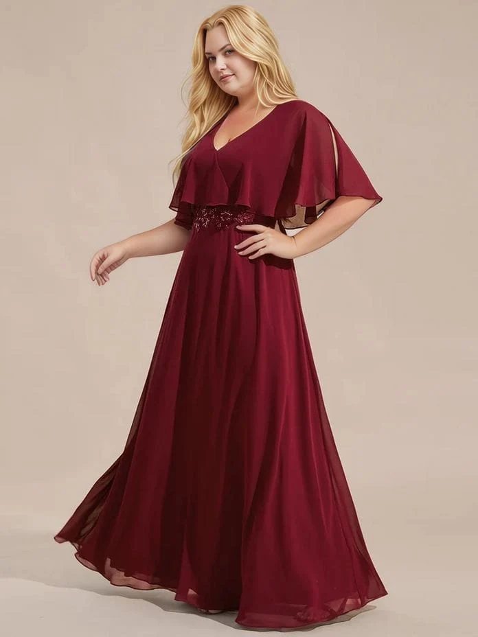 Robe de soirée bordeaux longue grande taille