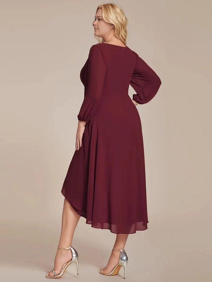 Robe de cocktail grande taille bordeaux asymétrique