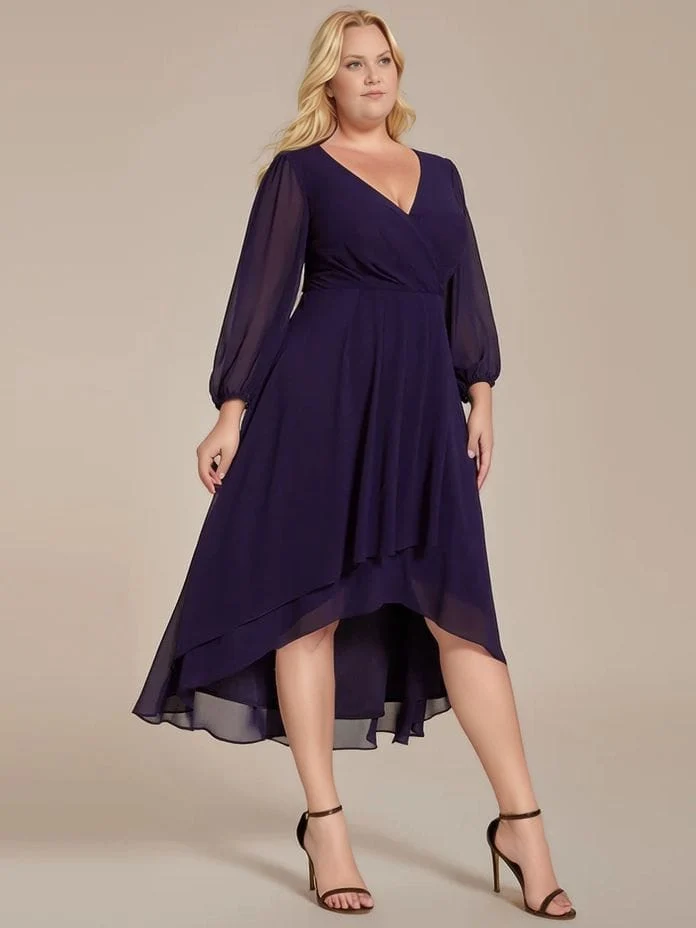 Robe de cocktail grande taille violette asymétrique
