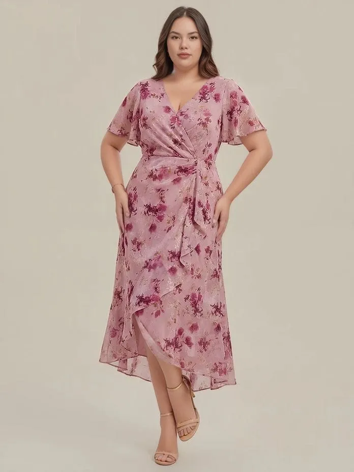Robe grande taille asymétrique fleurie violette