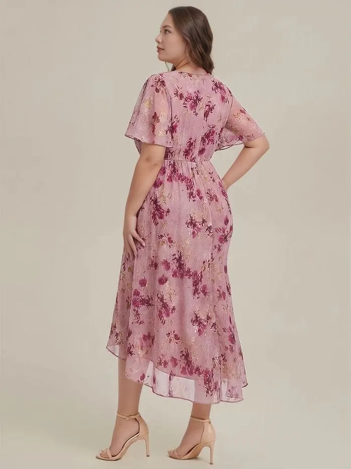 Robe grande taille asymétrique fleurie violette