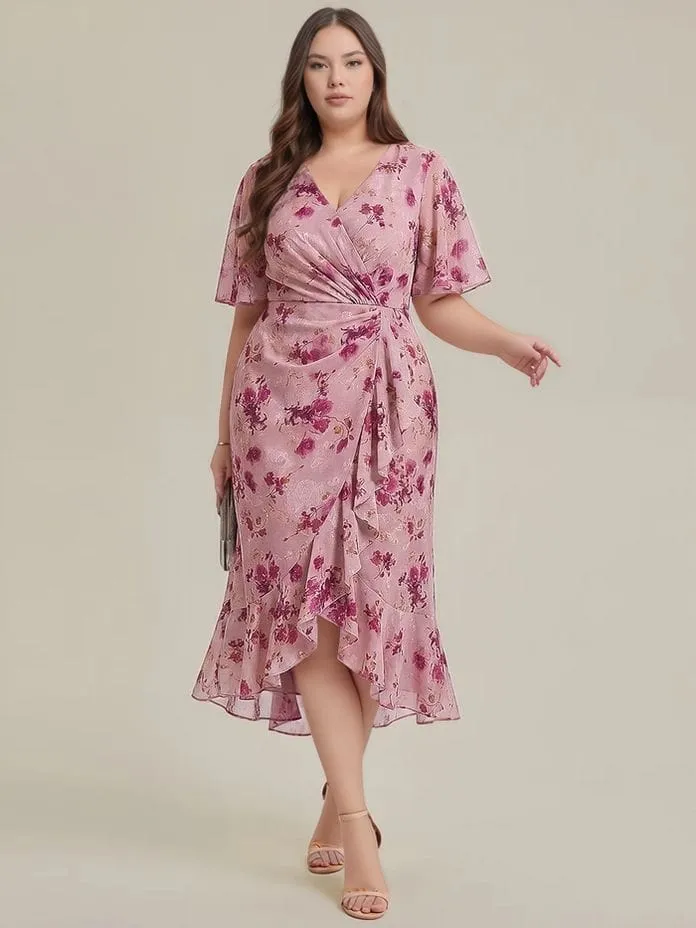 Robe grande taille asymétrique fleurie violette