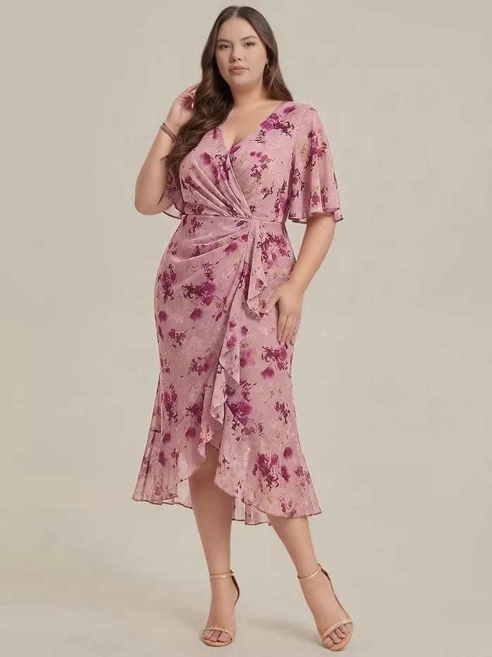 Robe grande taille asymétrique fleurie violette
