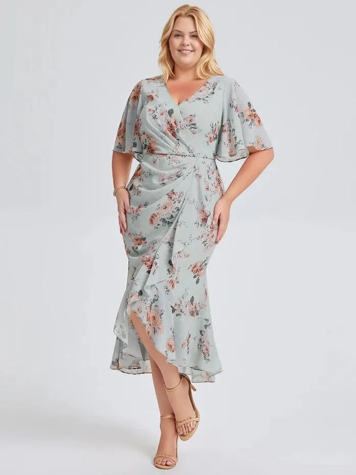 Robe fleurie grande taille asymétrique