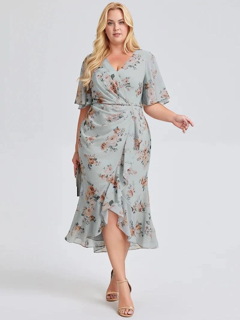 Robe fleurie grande taille asymétrique