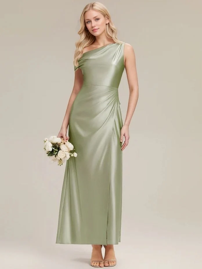 Robe demoiselles d'honneur vert sauge avec fente
