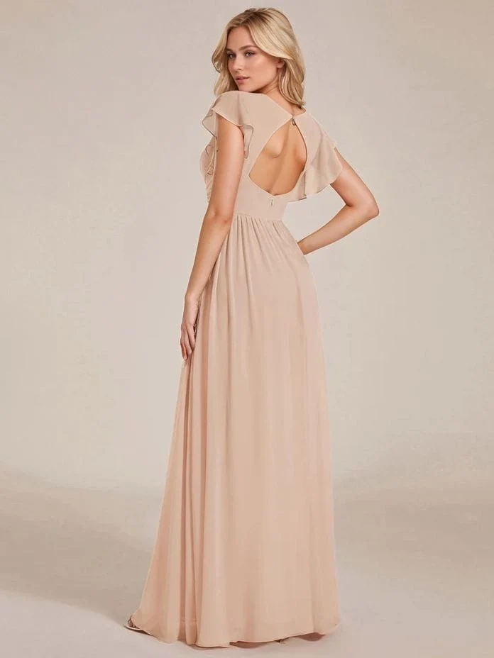 Robe demoiselle d'honneur à manches courtes à volants