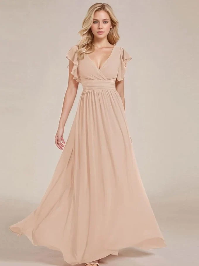 Robe demoiselle d'honneur à manches courtes à volants