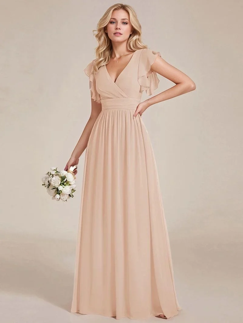 Robe demoiselle d'honneur à manches courtes à volants