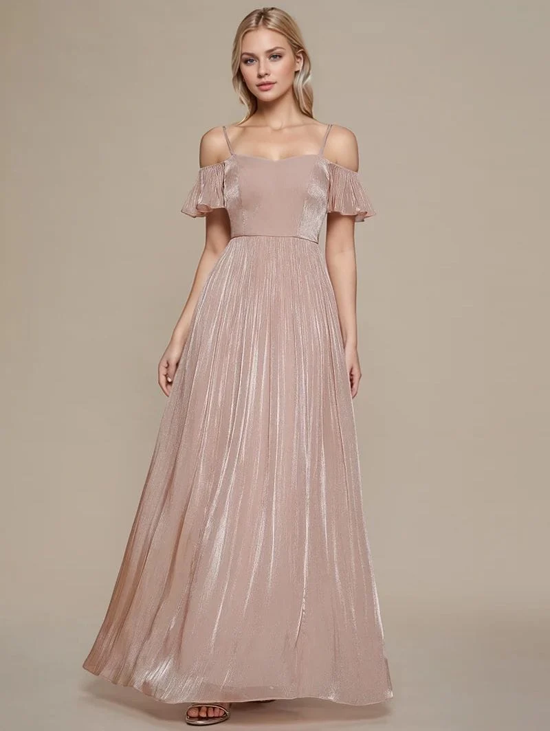 Robe de soirée rose poudré longue