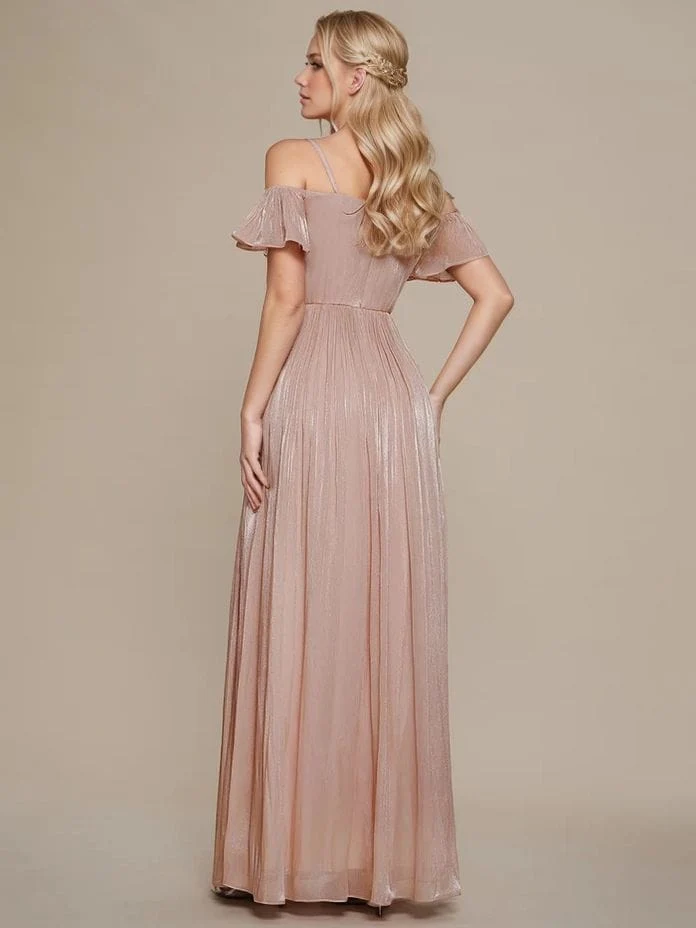 Robe de soirée rose poudré longue