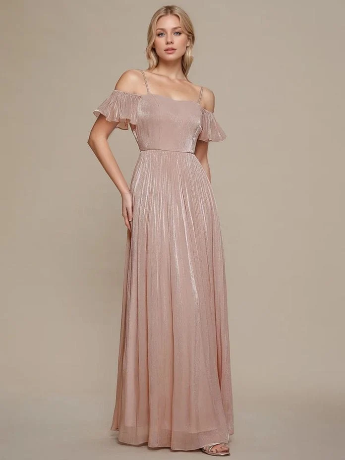 Robe de soirée rose poudré longue