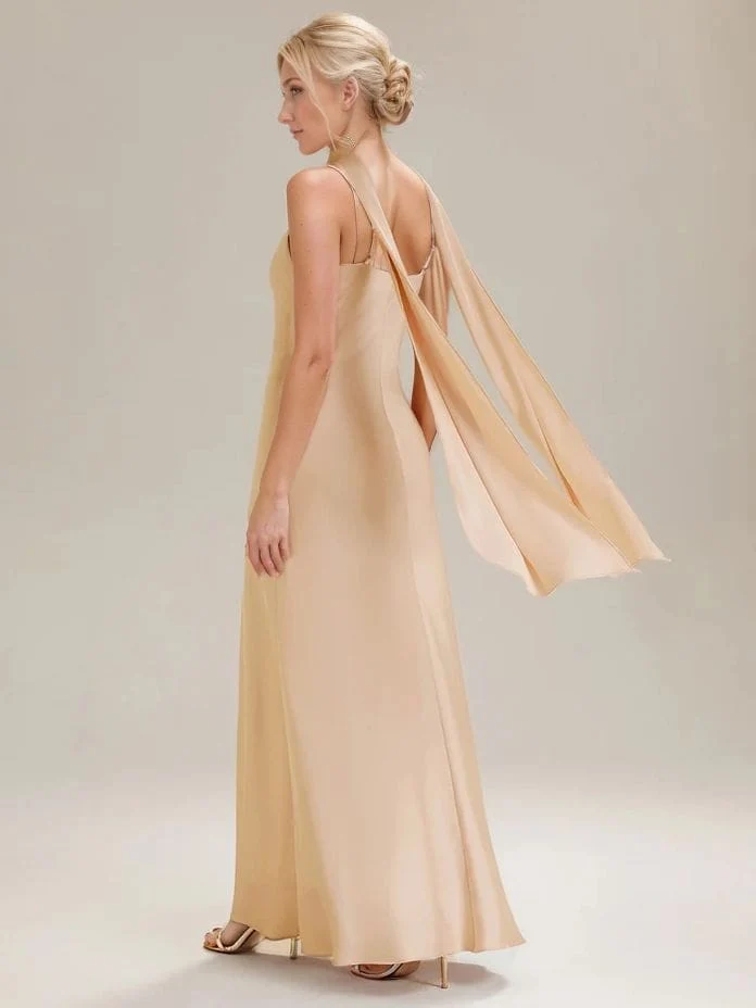 Robe de demoiselles d'honneur longue sans manches couleur champagne