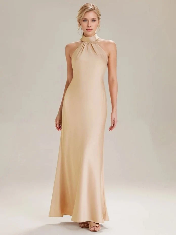 Robe de demoiselles d'honneur longue sans manches couleur champagne