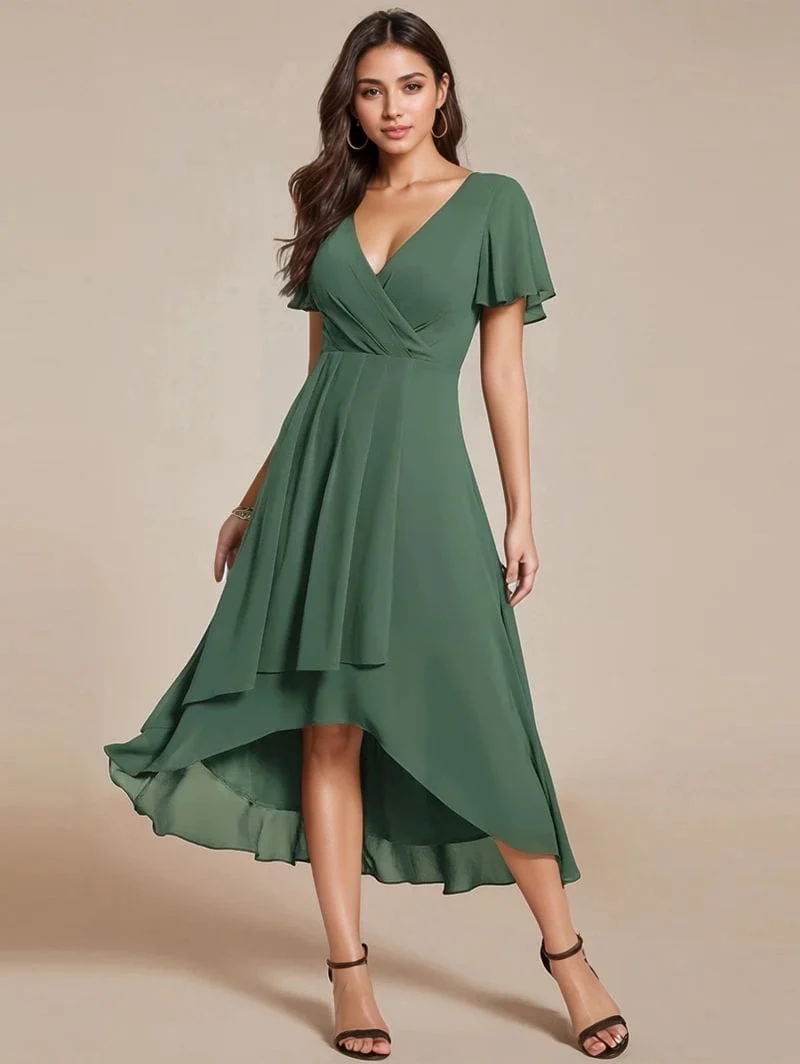 Robe de cocktail asymétrique verte