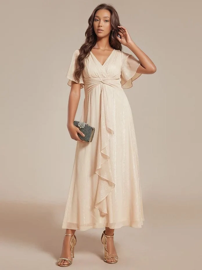 Robe beige midi pour invitée au mariage