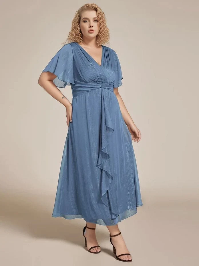 Robe pour invitée de mariage grande taille bleue