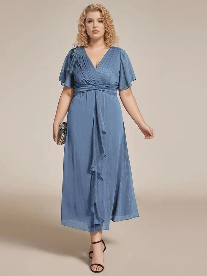 Robe pour invitée de mariage grande taille bleue