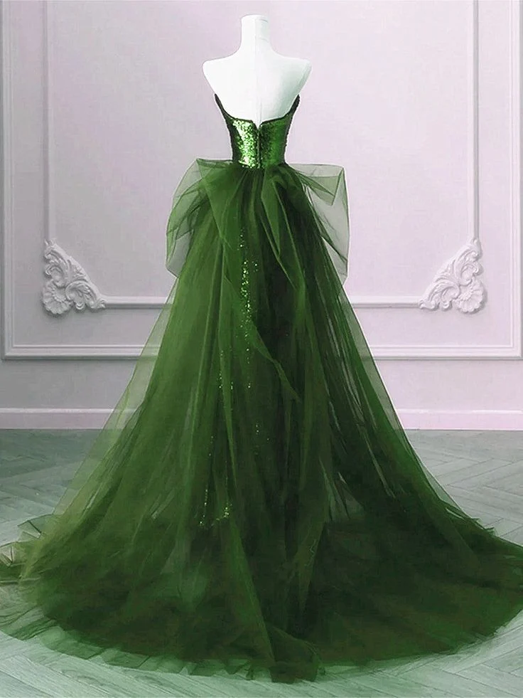 Robe de soirée longue en tulle à paillettes, coupe trapèze, sans manches