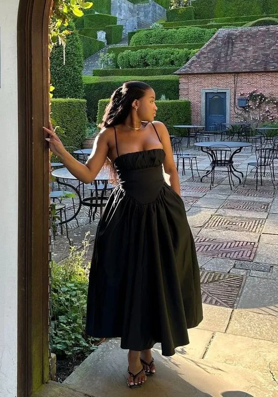 Robe de soirée trapèze en satin noir pour fille, robe de bal à lacets