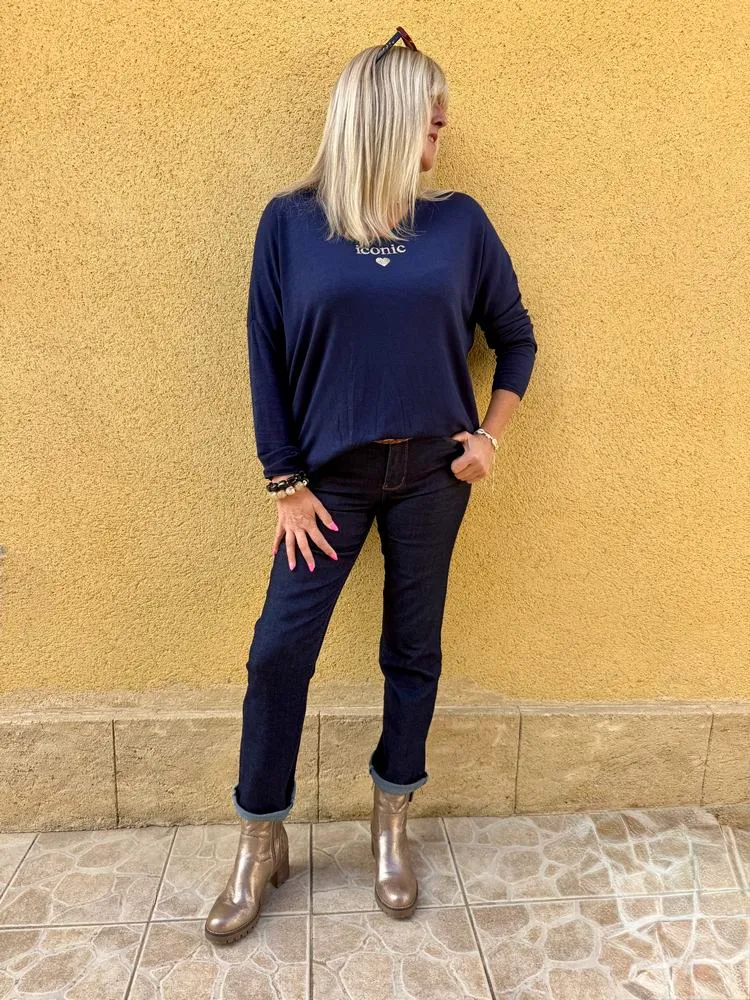 Pull fin Iconic bleu marine