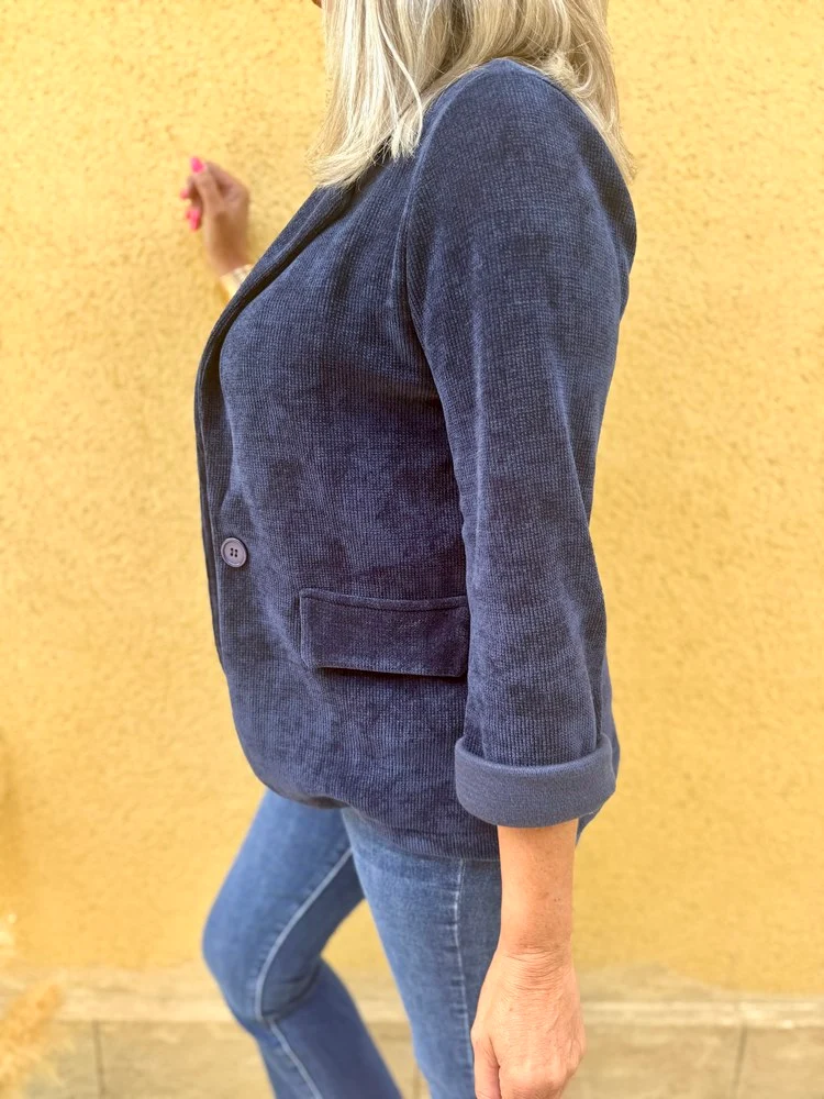 Veste tailleur en velours Sandra bleu marine