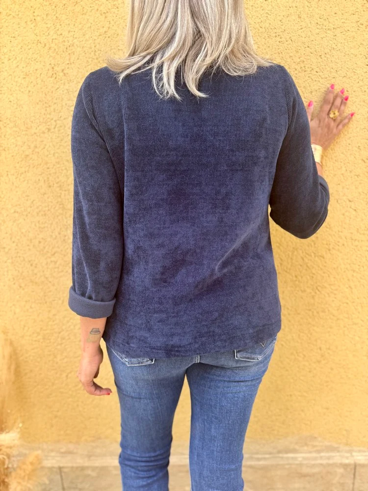 Veste tailleur en velours Sandra bleu marine