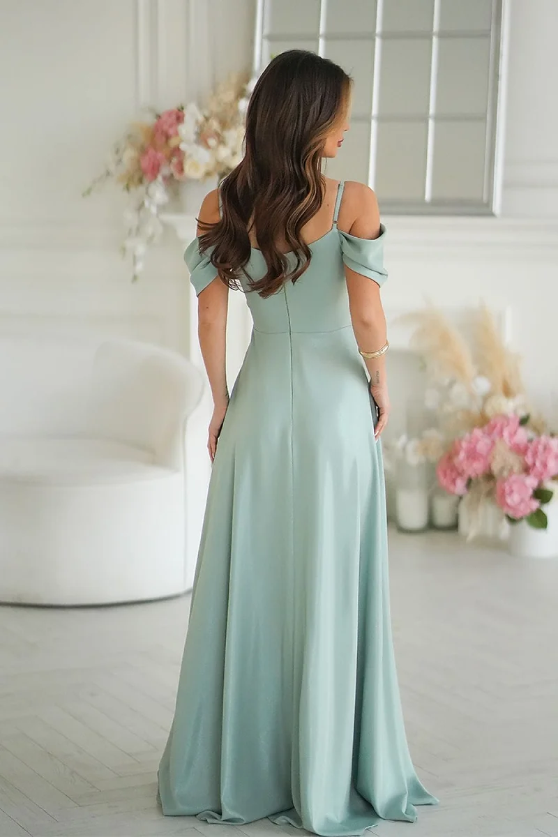Robe longue fluide verte fendue