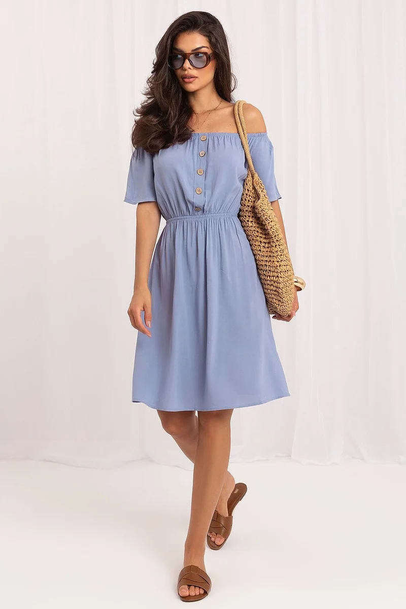 Robe été épaules dénudées bleue